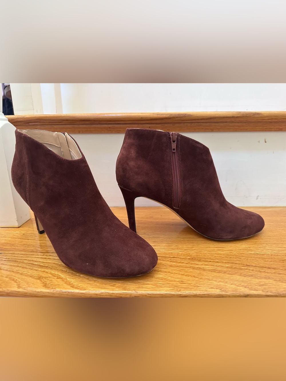 Sole Society Women's Suede Ankle Booties in Burgundy - Classic Heel size 10